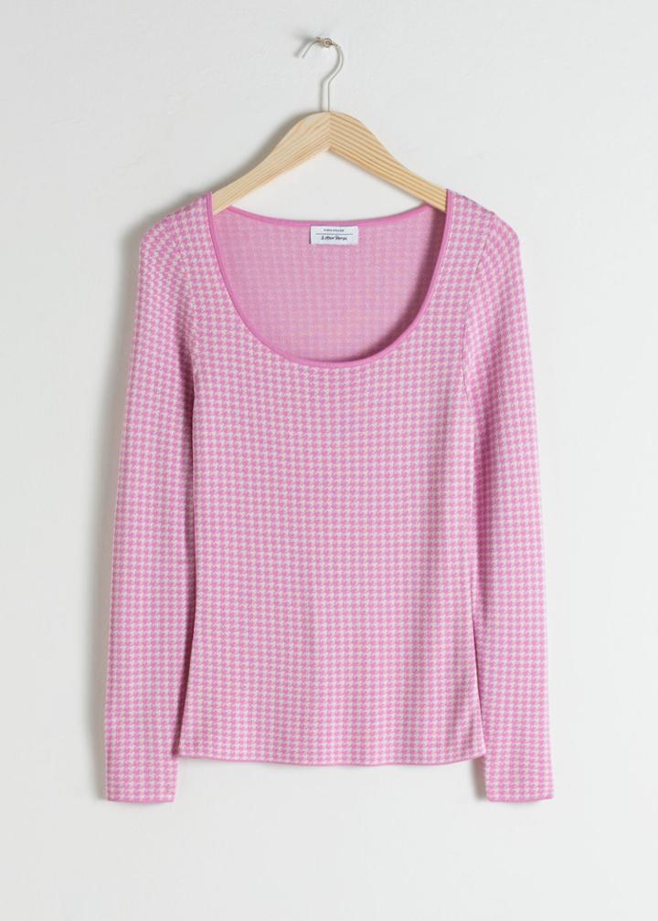 Other Stories Scoop Neck Houndstooth Top - Pink