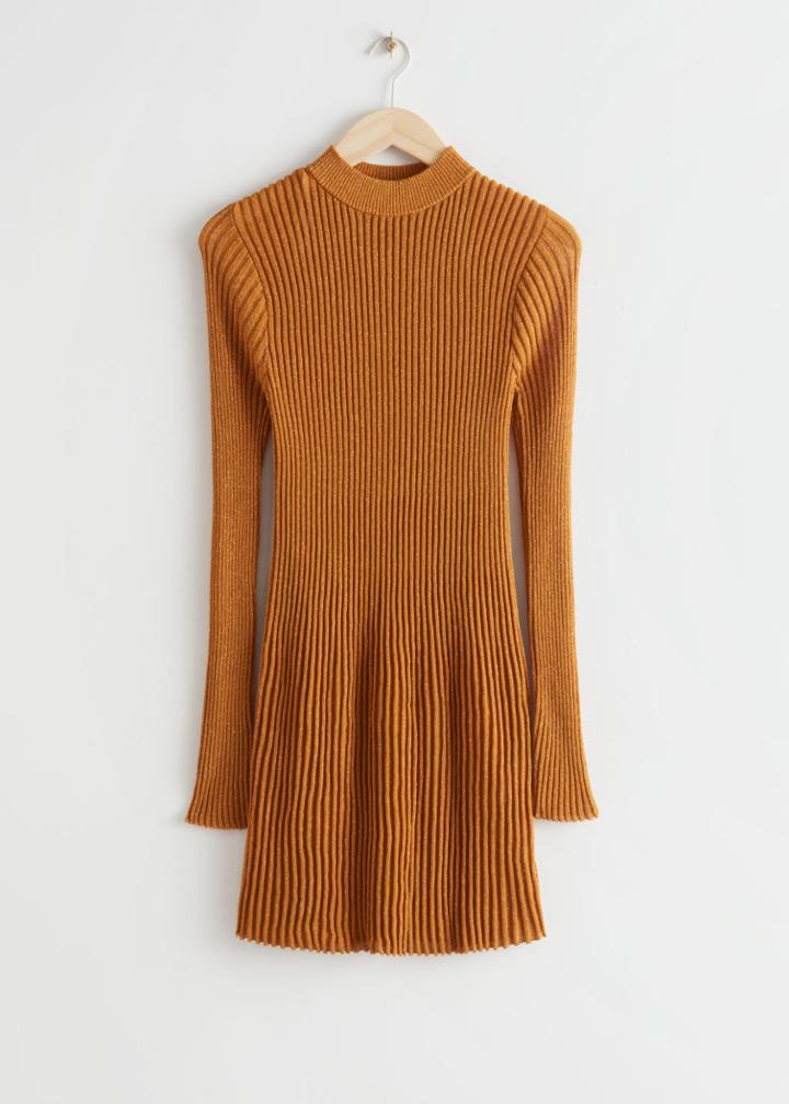 Other Stories Fitted Glitter Knit Midi Dress - Yellow