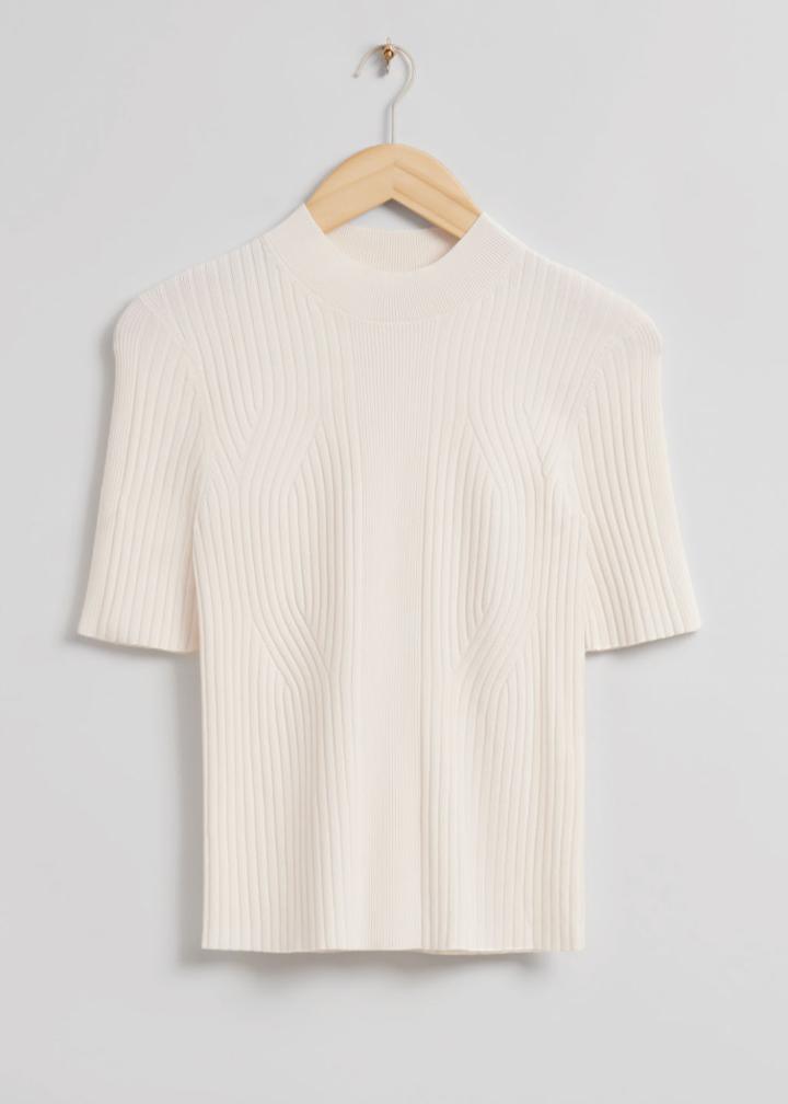 Other Stories Fitted Mixed Rib Top - White