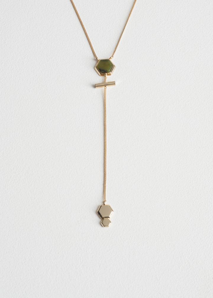 Other Stories Hexagon Stone Pendant Necklace - Green