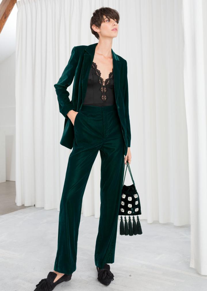 Other Stories High Waisted Velvet Trousers - Turquoise