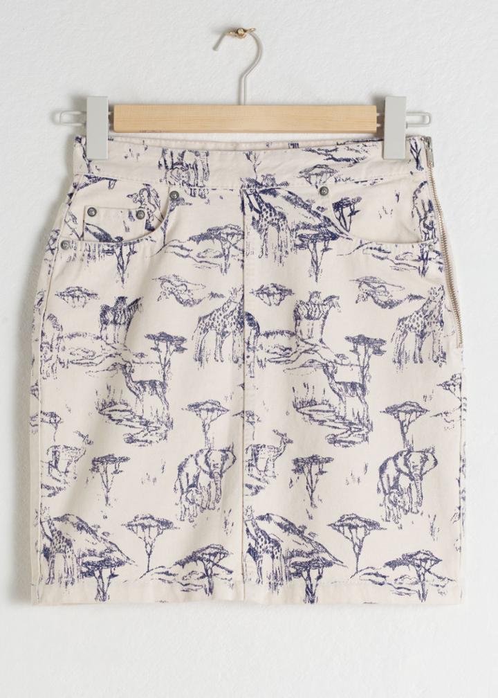 Other Stories Safari Print Denim Mini Skirt - White