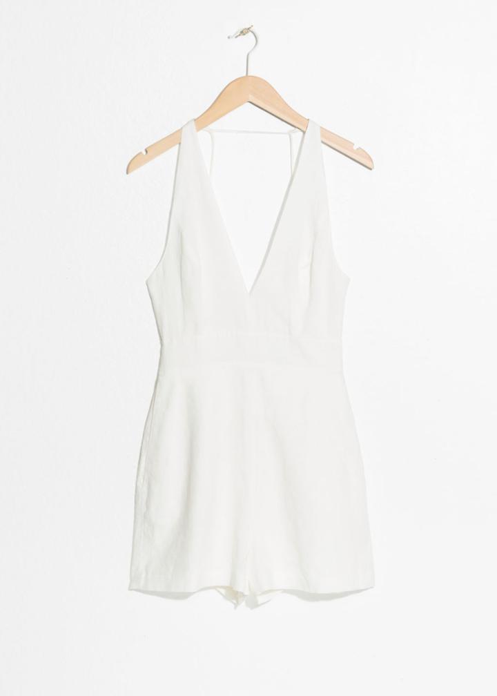 Other Stories Plungling Linen Romper - White
