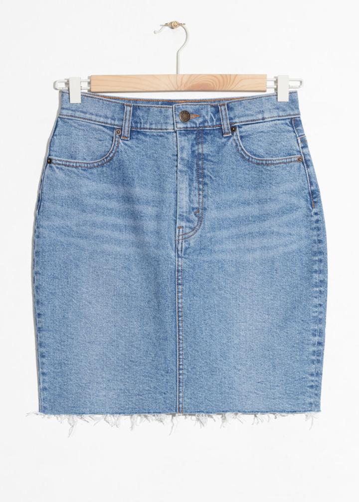 Other Stories Raw Hem Denim Pencil Skirt - Blue