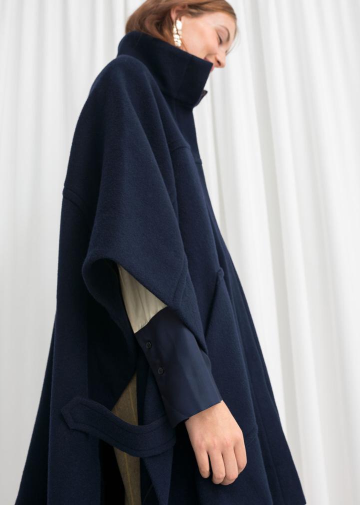 Other Stories Wool Blend Workwear Cape - Blue