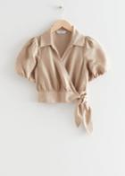 Other Stories Puff Sleeve Wrap Top - Beige