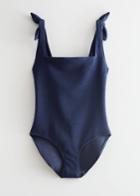 Other Stories Textured Bow Tie Swimsuit - Blue