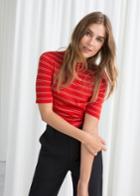 Other Stories Mock Neck Striped Tee - Red