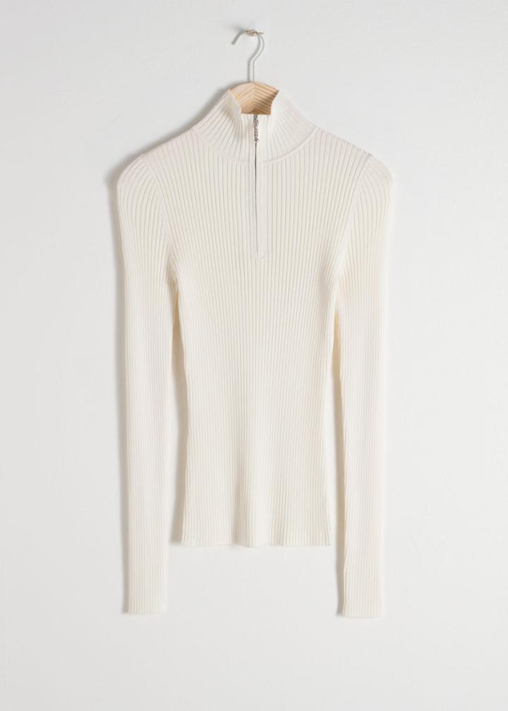 Other Stories Zippered Rib Knit Turtleneck - White