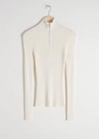 Other Stories Zippered Rib Knit Turtleneck - White