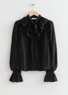 Other Stories Ruffled Tie Neck Blouse - Black