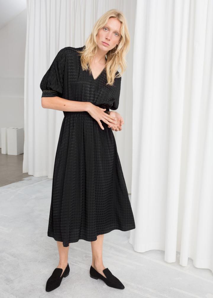 Other Stories Houndstooth Jacquard Midi Dress - Black