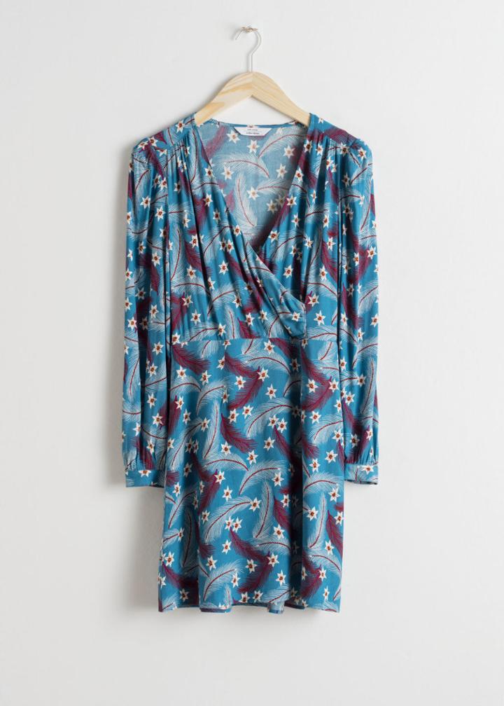 Other Stories Printed Wrap Mini Dress - Blue
