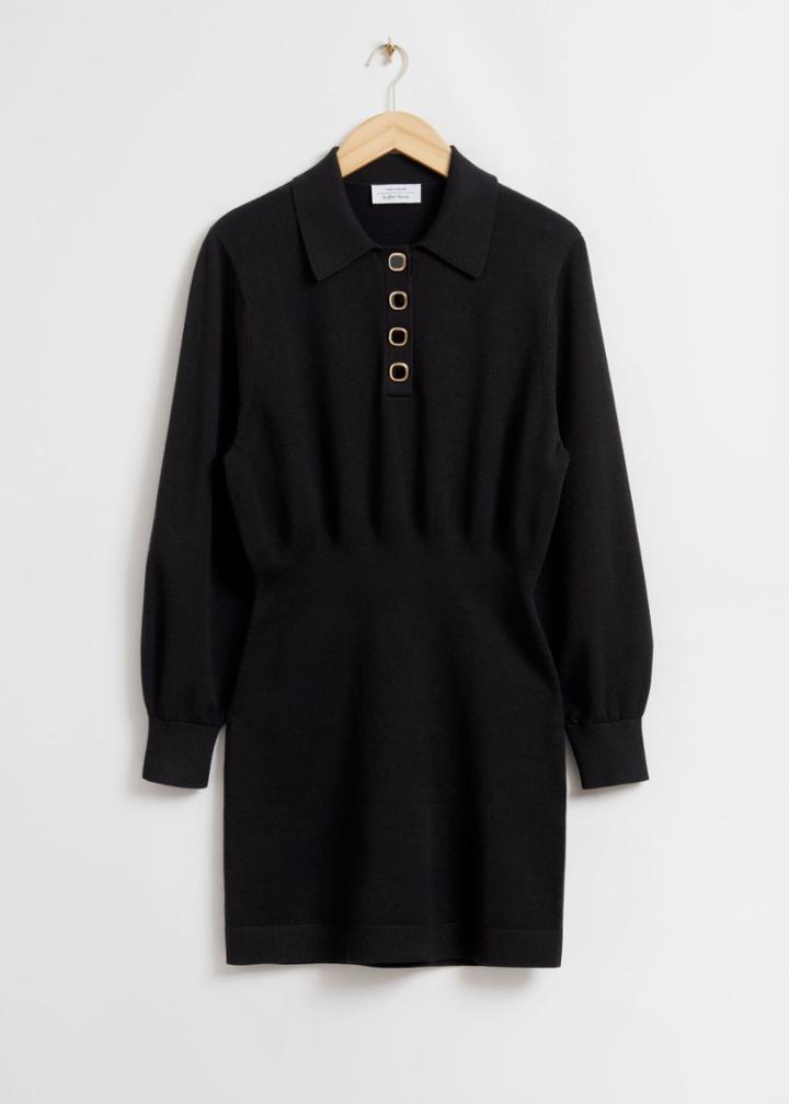 Other Stories Mini Knitted Polo Dress - Black
