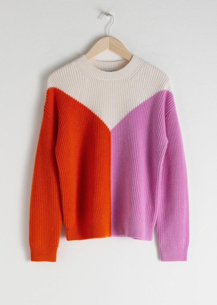 Other Stories Wool Blend Colour Block Sweater - White