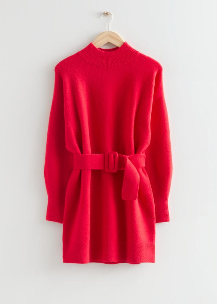 Other Stories Belted Mini Knit Dress - Red