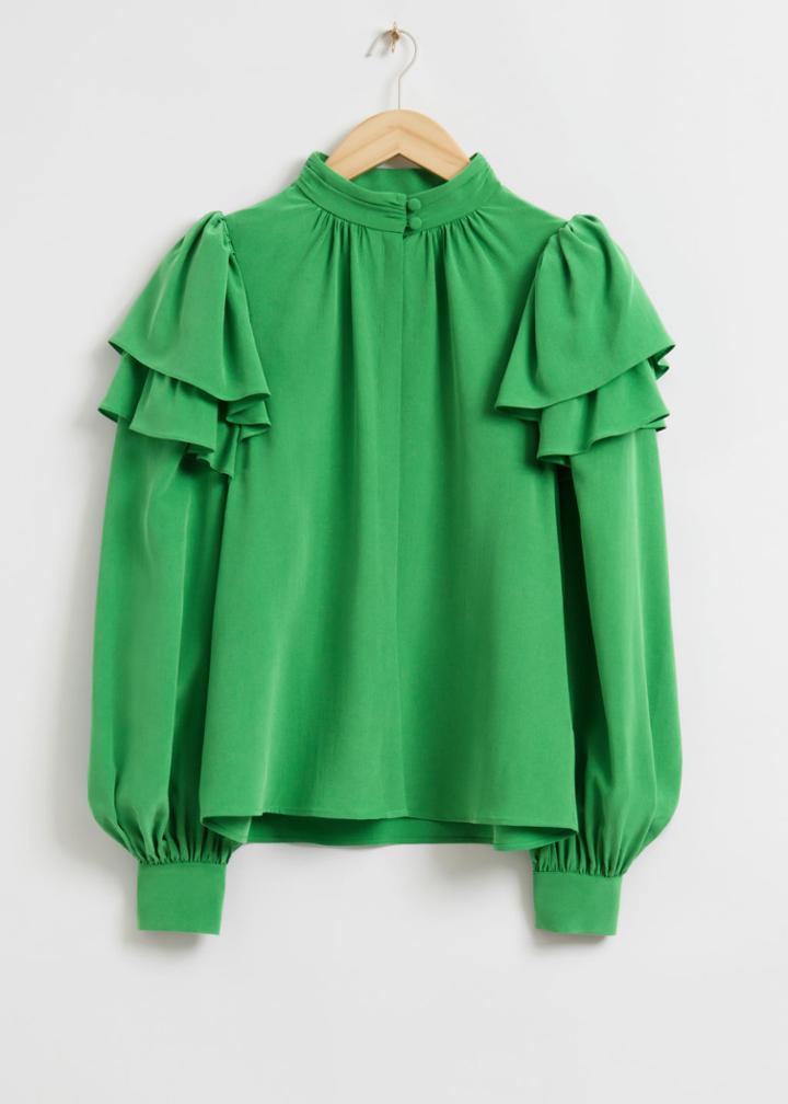 Other Stories Mulberry Silk Layered Frilled Blouse - Green