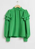 Other Stories Mulberry Silk Layered Frilled Blouse - Green