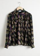 Other Stories Sheer Metallic Button Up Shirt - Black