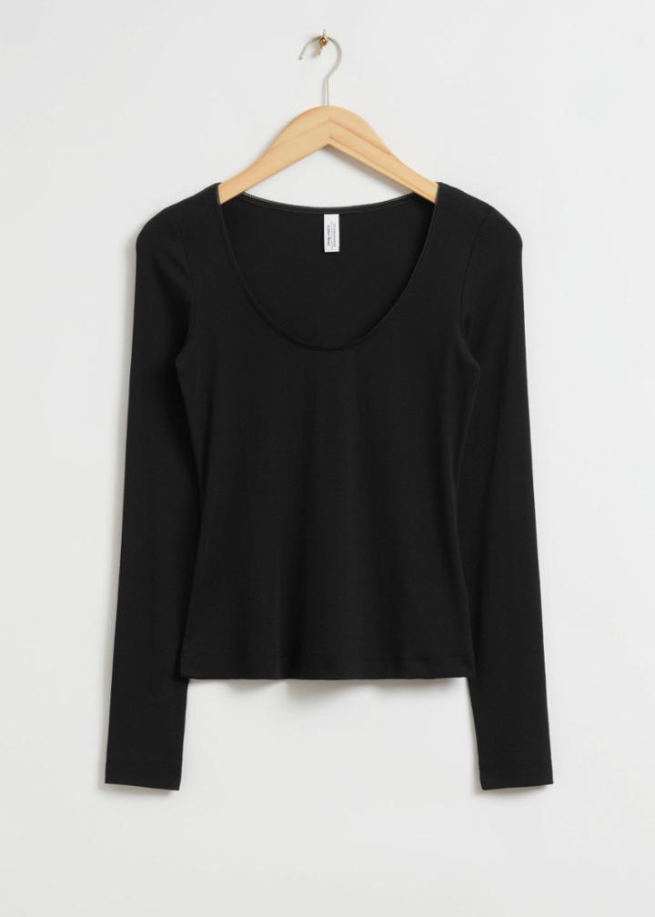 Other Stories Scooped Neck Lace Detail Top - Black