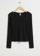 Other Stories Scooped Neck Lace Detail Top - Black