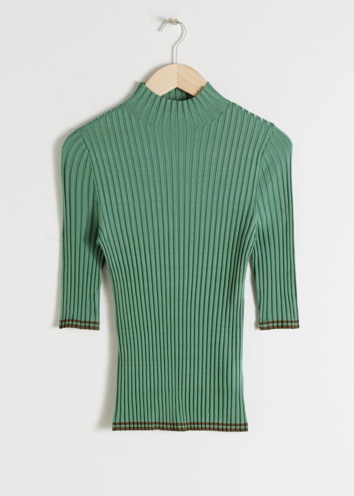 Other Stories Rib Knit Mock Neck Top - Green