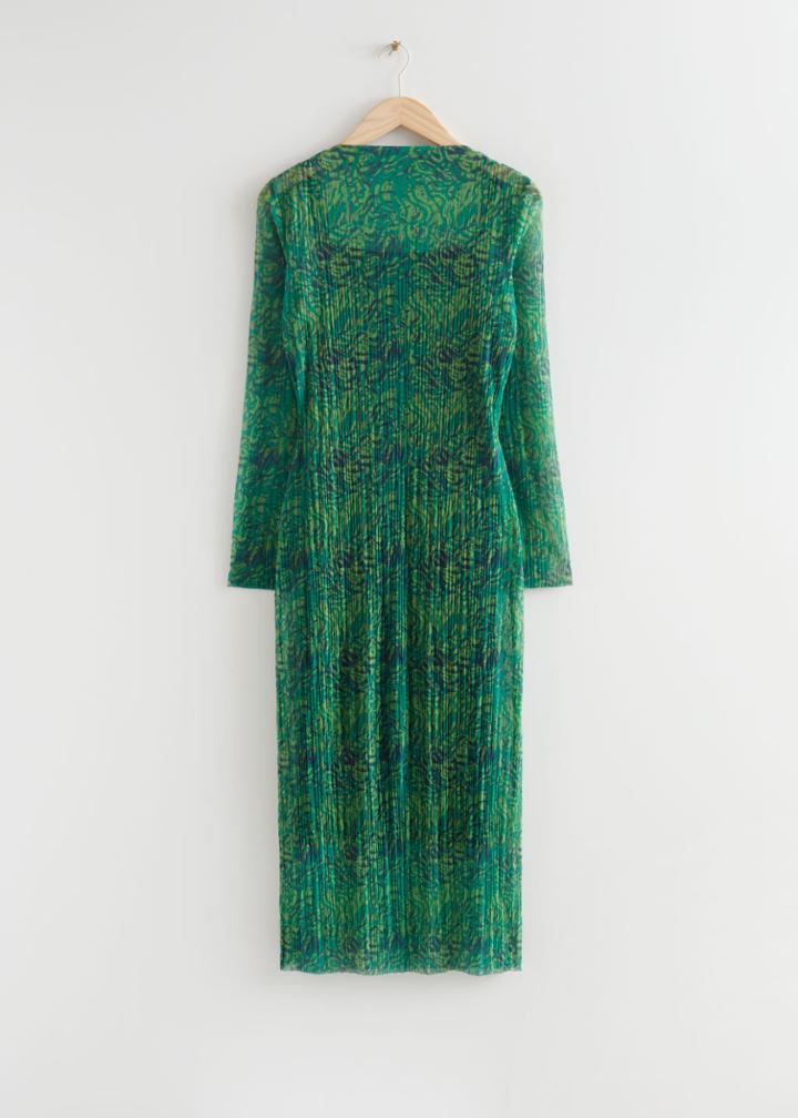 Other Stories Fitted Midi Mesh Dress - Green
