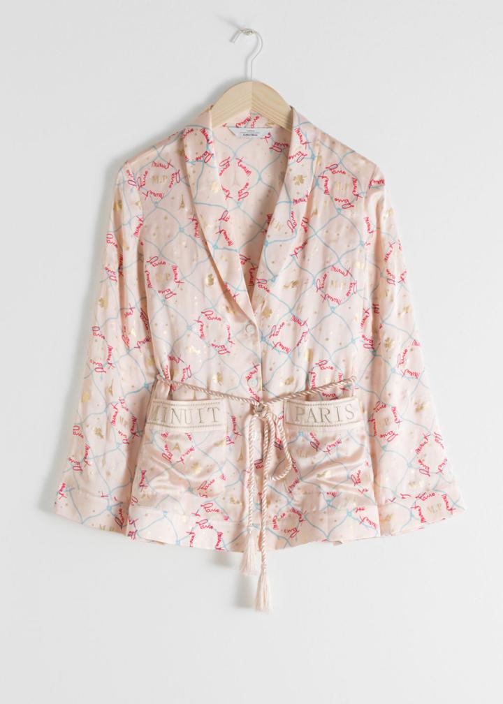 Other Stories Belted Silk Lounge Shirt - Pink