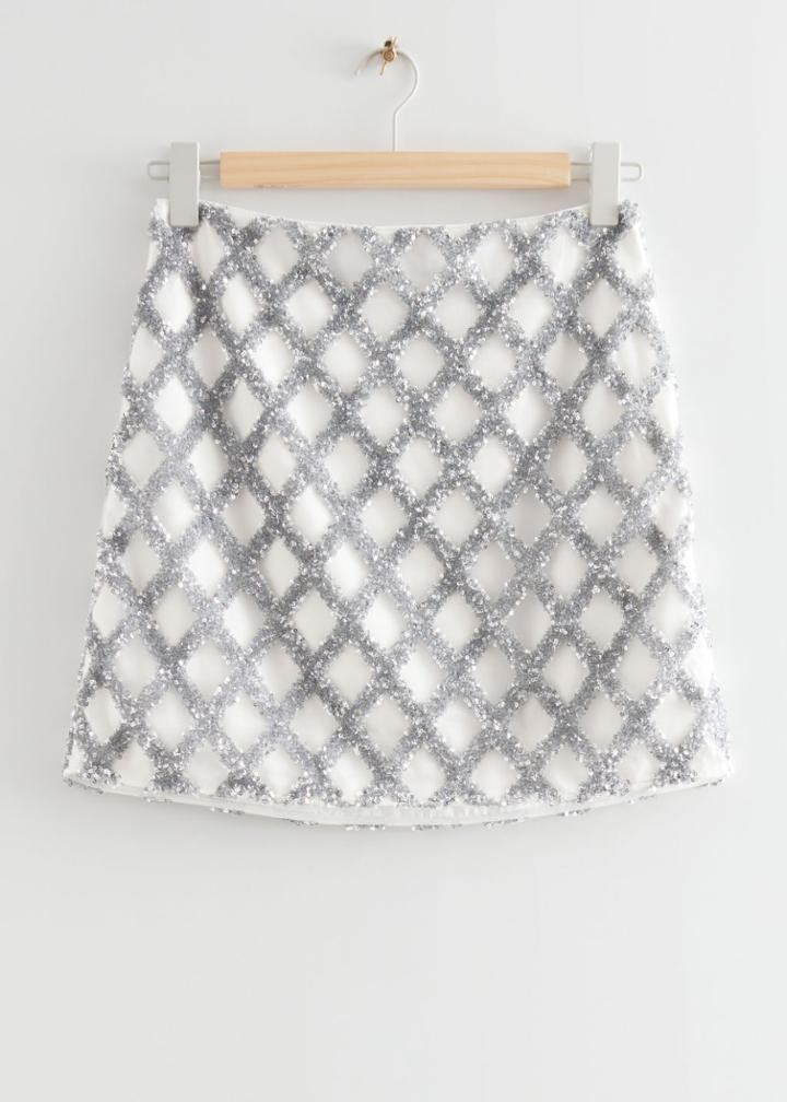 Other Stories Sparkly High Waisted Mini Skirt - White