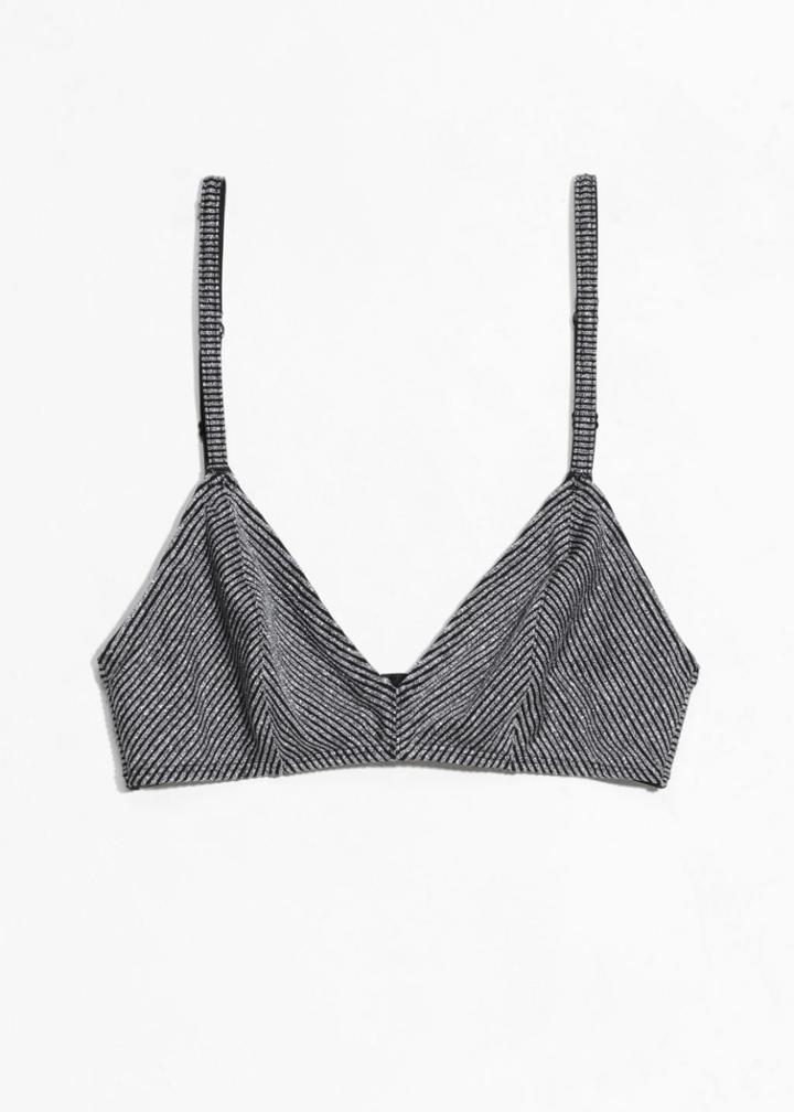 Other Stories Striped Bikini Top - Black