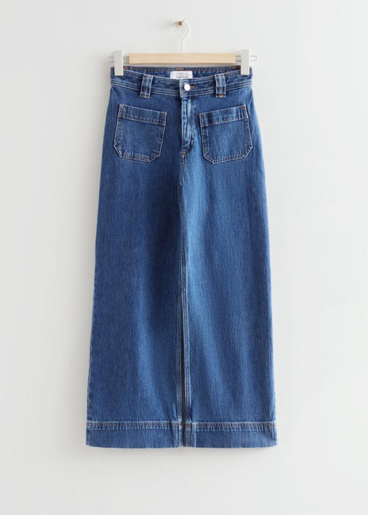 Other Stories Wide Leg Cropped Patch Pocket Jeans - Blue