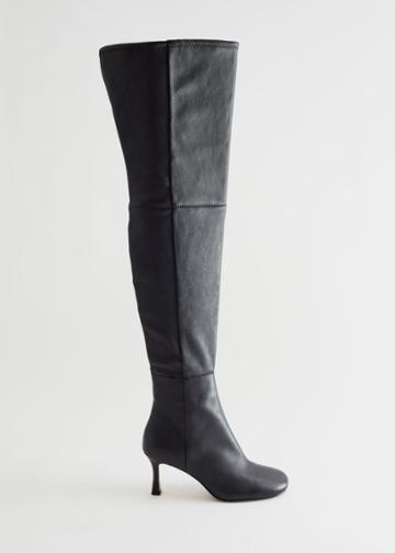 Other Stories Over Knee Leather Boots - Black