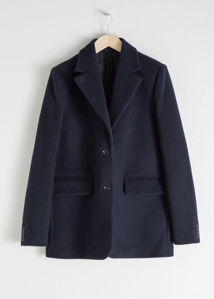Other Stories Wool Blend Oversized Blazer - Blue