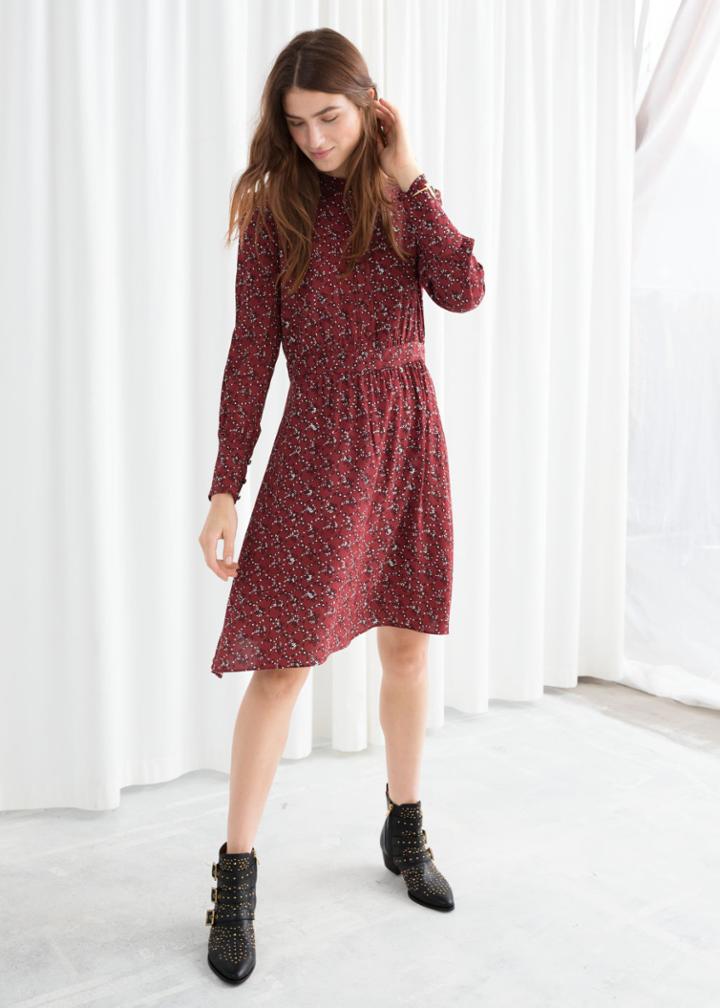 Other Stories Button Up Printed Dress - Red