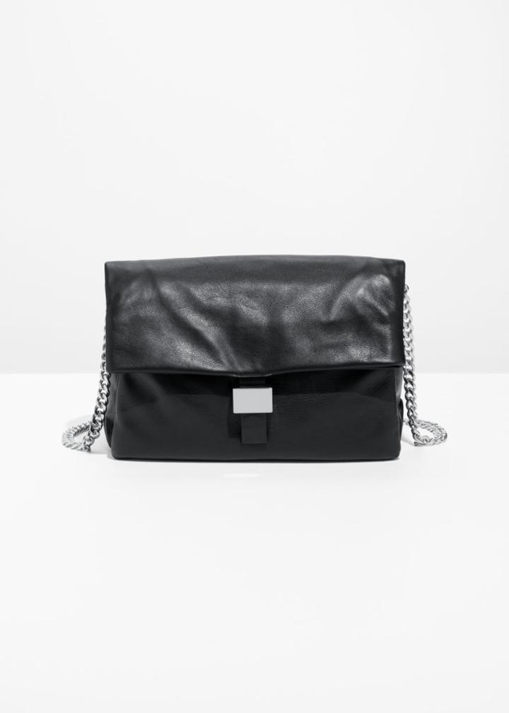 Other Stories Leather Fold-over Bag - Black