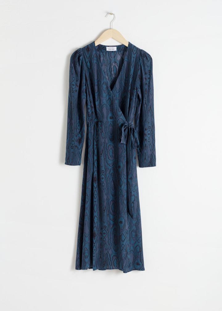 Other Stories Wood Jacquard Midi Wrap Dress - Blue