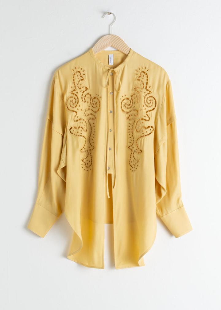 Other Stories Embroidered Cotton Blend Blouse - Yellow