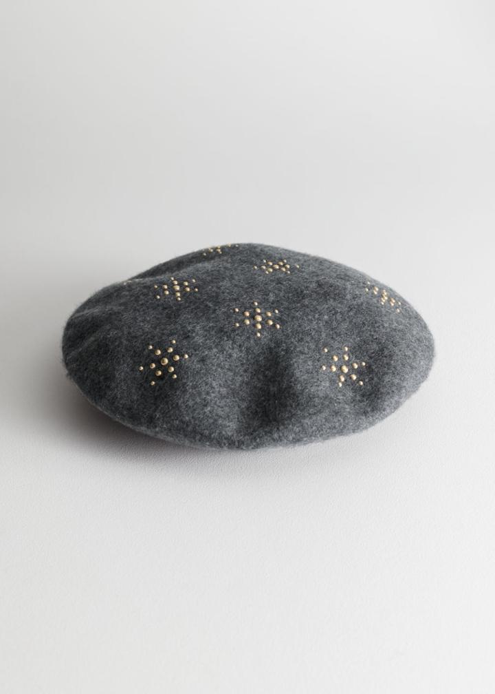 Other Stories Starburst Stud Beret - Grey