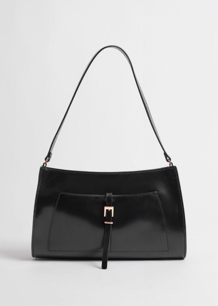 Other Stories Saddle Stitched Leather Shoulder Bag - Black