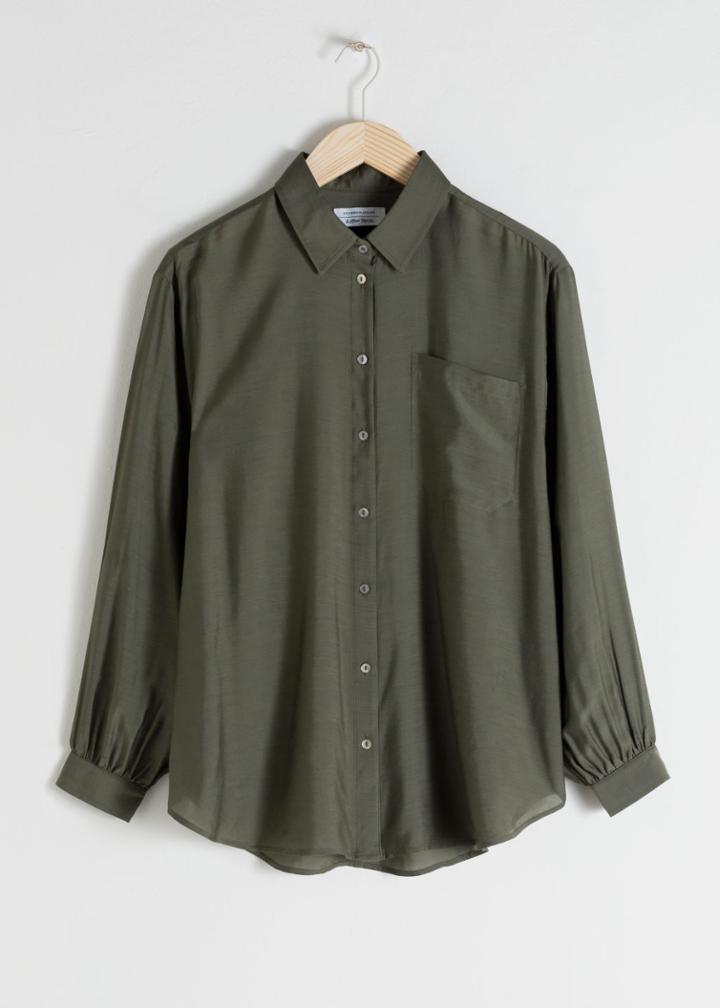 Other Stories Oversized Silk Blend Button Up Shirt - Green