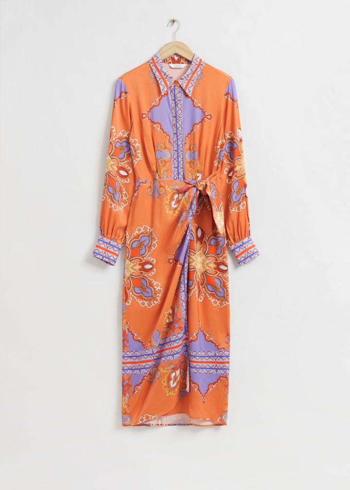 Other Stories Faux Wrap Midi Shirt Dress - Purple