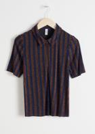 Other Stories Glitter Stripe Polo Top - Black