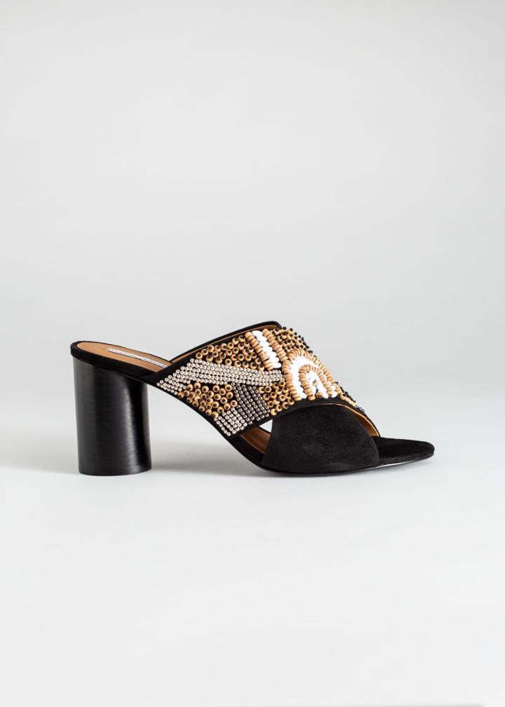 Other Stories Beaded Heeled Sandals - Black