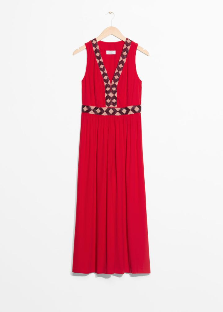 Other Stories Embroidery Maxi Dress - Red
