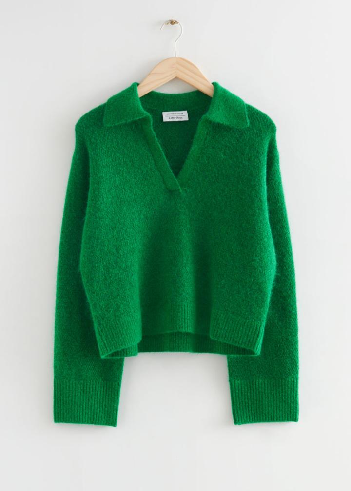 Other Stories Collared Boxy Knit Sweater - Green