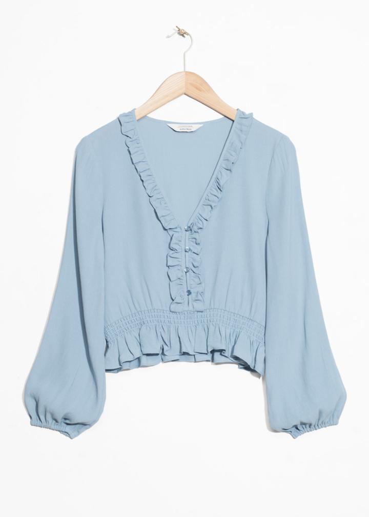 Other Stories V-neck Ruffle Top - Blue