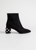 Other Stories Suede Pearl Stud Ankle Boots - Black
