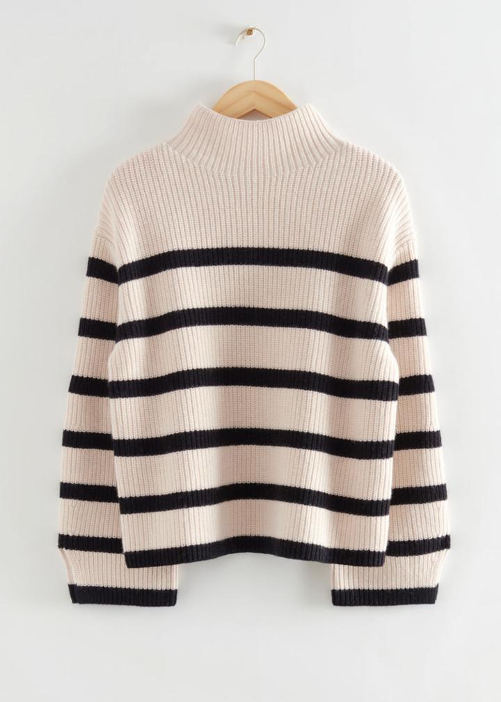 Other Stories Oversized Mock Neck Striped Sweater - White