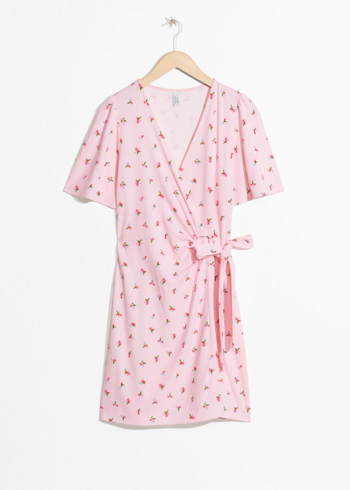 Other Stories Tropical Flower Wrap Dress - Pink