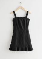 Other Stories Linen Ruffle Mini Dress - Black